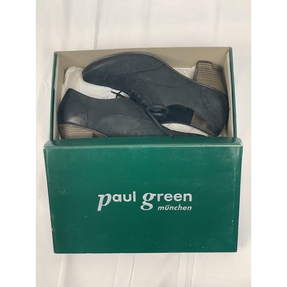 PAUL GREEN Kelsey Nubuck Wingtip Oxford Ankle Booties Pumps Chunky Heels 8 Black - Picture 12 of 14